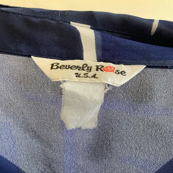 Vintage 80s Blue White Abstract Semi-Sheer Blouse - Picture 6 of 6